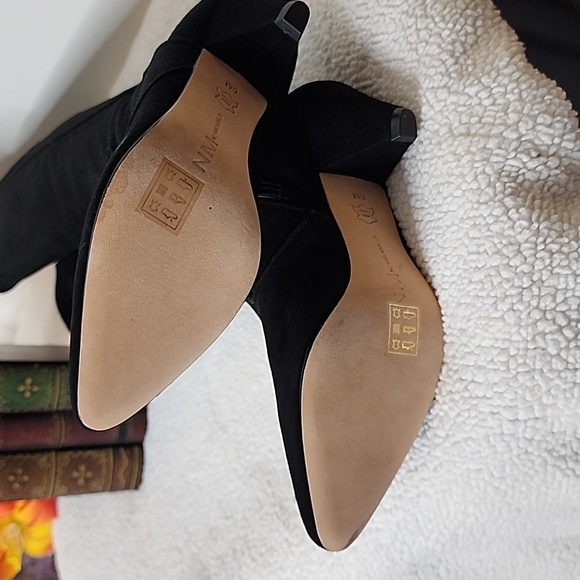 Neiman Marcus Lorenco Black Suede Leather Knee High Heeled Boots - Picture 2 of 15